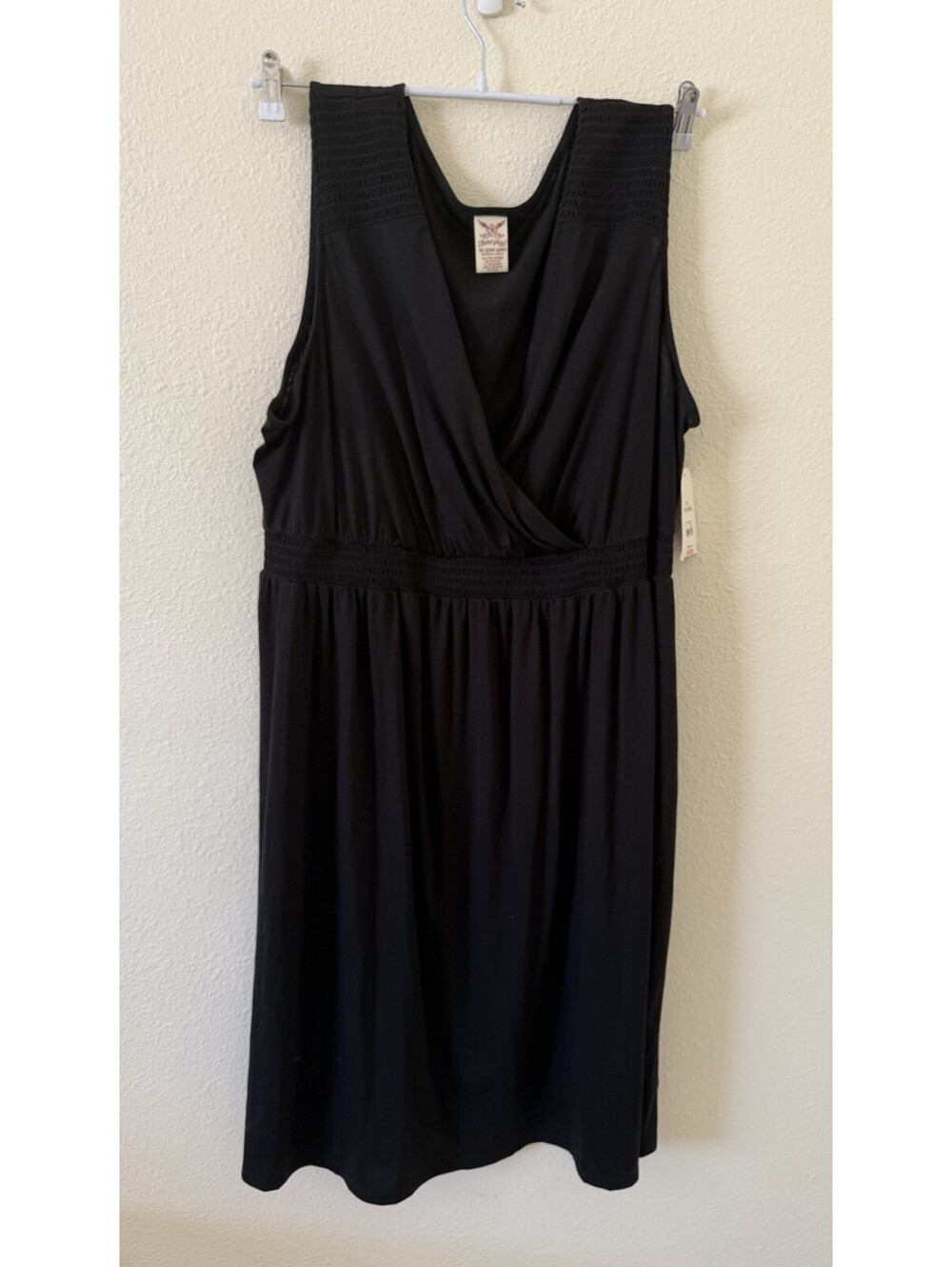 Faded Glory Smocked Dress Size 3X NWT Black Sleeveless Below the Knee Surplice